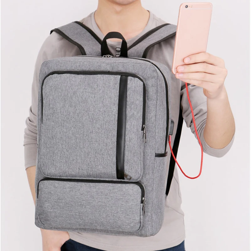 

New Fashion Business Large Capacity Laptop Men's Backpack USB Charging Leisure Travel Bagpack Male Bag Men Luggage Packbag Gray
