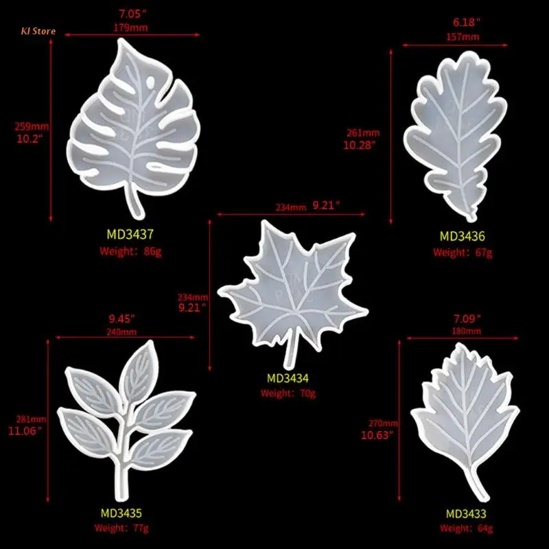 

5Pcs Large Size Leaves Coaster Silicone Resin Mold Tropical Maple Leaf Resin Casting Mold Resin Concrete Mold Art Crafts