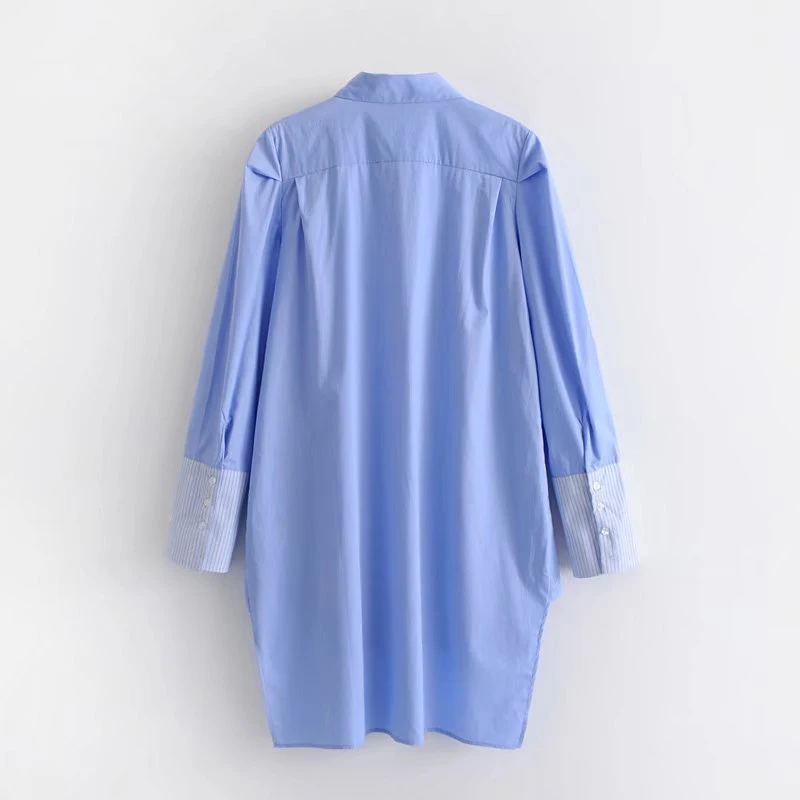 HStar 2020 Женская Повседневная Блузка с длинным рукавом и отложным воротником синяя