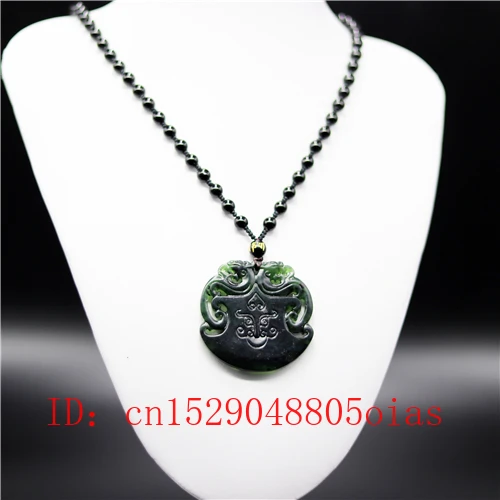 Ожерелье из натурального черного и зеленого нефрита с подвеской в виде дракона