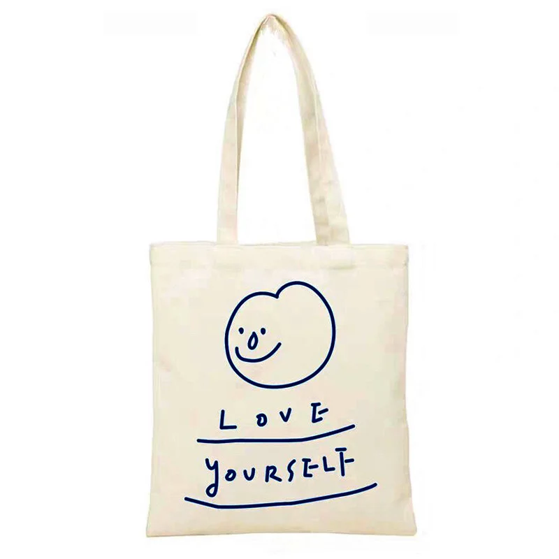 

Cotton Canvas Girls Student Books Handbags Eco Reusable Foldable Women Shopping Bag Lovely Ladies Large Capacity Shoulder Bag