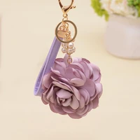 pink rose hot edge flowers keychain women romantic bag pendant flowers key chain tassel cute sweet key ring jewelry gift trinket