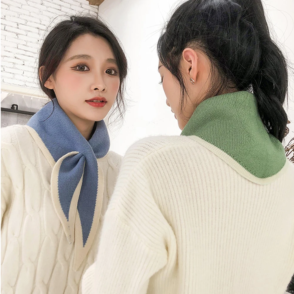 

Winter Spring Bow Knit Scarf Warm Female Solid Triangular Scarve Soft False Collar Neck Guard Bib Women Fashion Accessories
