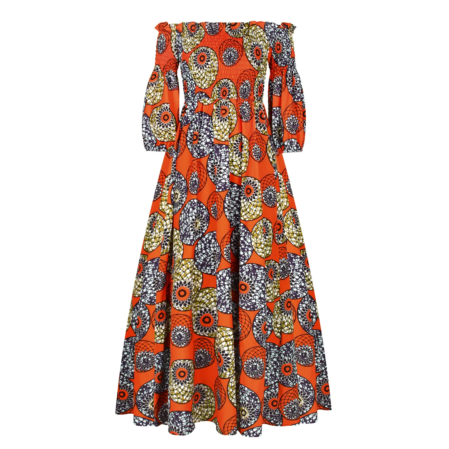 

Vintage Woman Dress Dashiki African Casual Womens Maxi Dresses Print Party Dress Sexy Long Sleeve Ethnic Style Slash Neck Dress