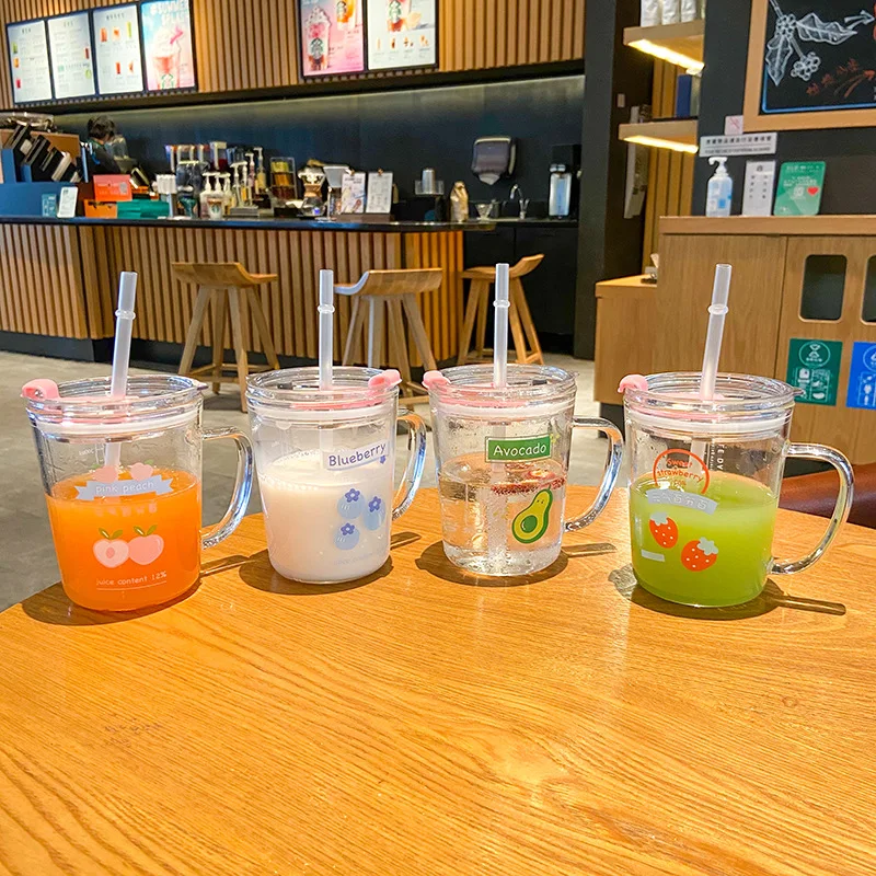 

Cartoon Scaled Milk Cup Borosilicate Children's Handle Glass Business Office Men's and Women's Straw Mug with Lid Coffee Mug