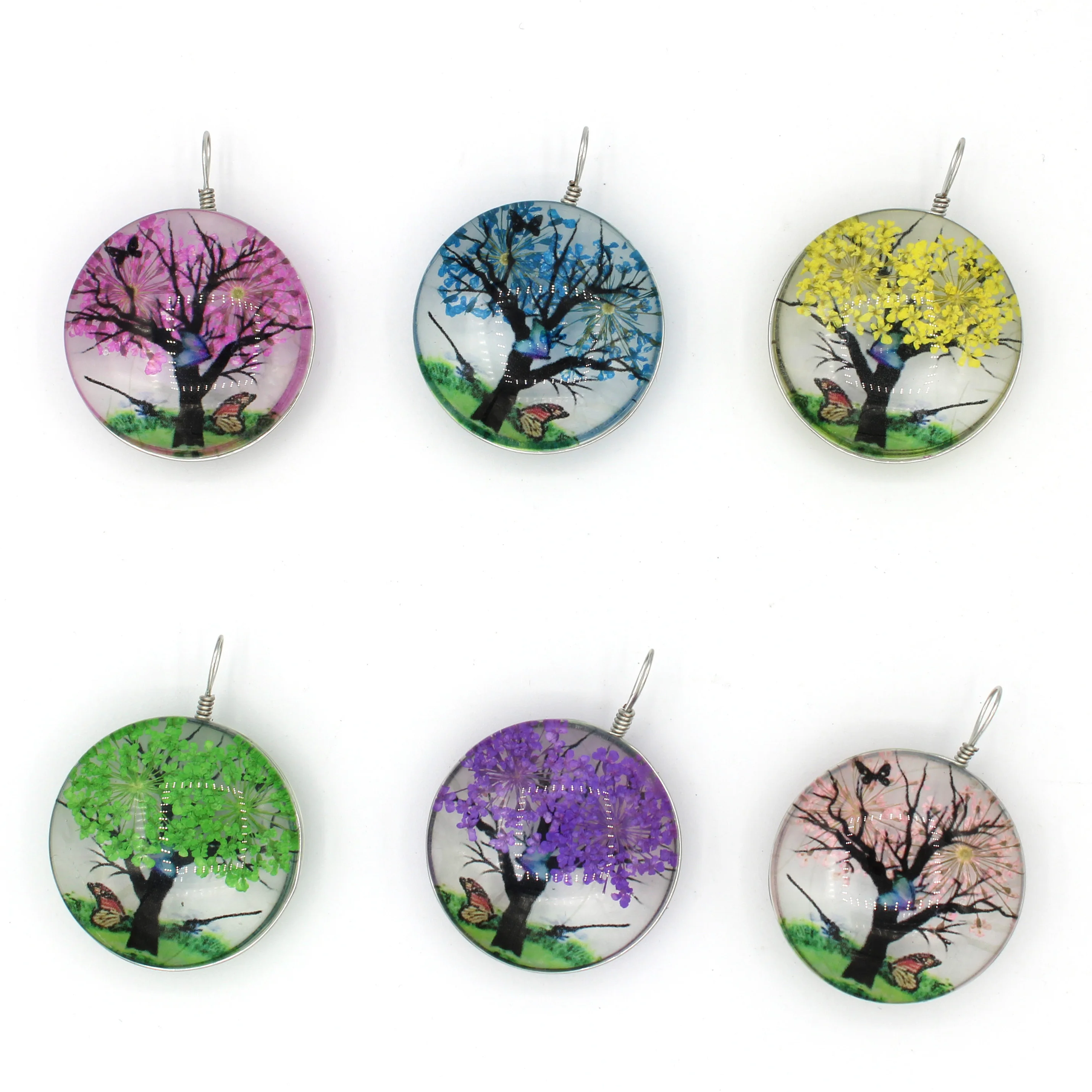 Круглый Стеклянный кулон натуральный цветок образец брелок ожерелье серьги