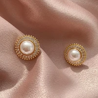 white imitation pearl stud earrings for women elegant bridal wedding engagement party accessories shiny cz luxury jewelry