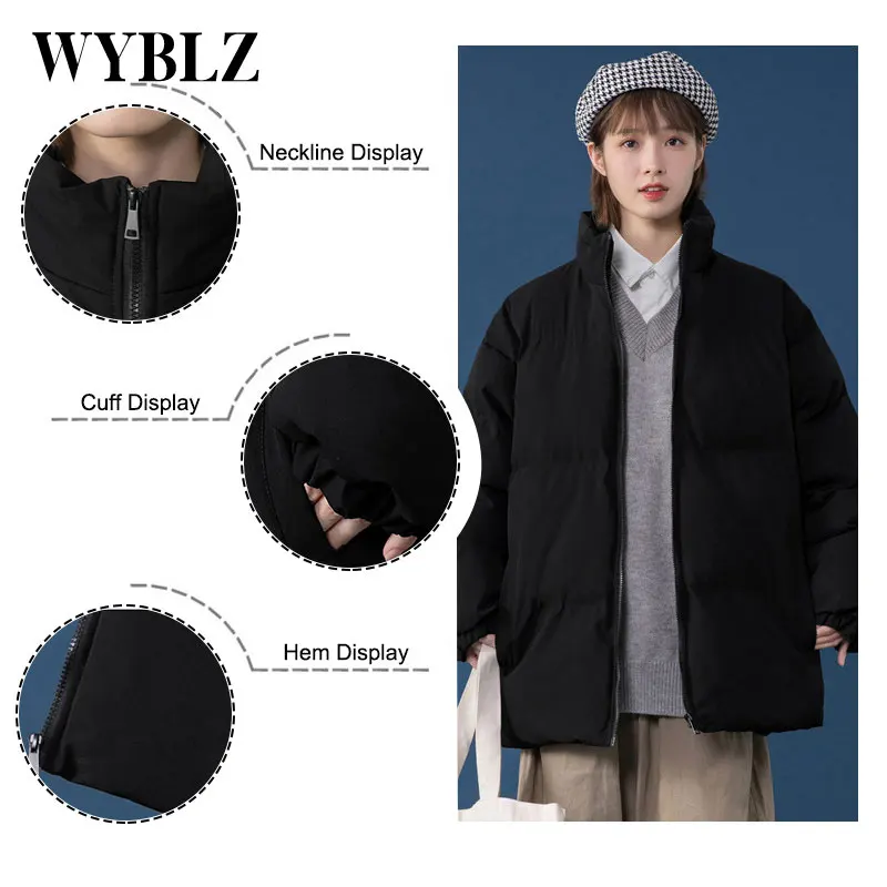 WYBLZ Women Parkas Winter Thicken Warm Jacket Coat Woman Stand Collar Jackets Solid Color Parka Coat Universal Fashion 2021 New