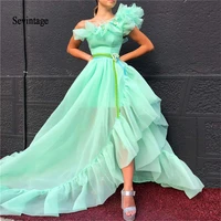 sevintage one shoulder asymmetrical evening dresses saudi arabia ruffles feather party gowns prom dress with sash robe de soiree
