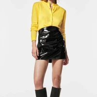 za women 2021 autumn chic fashion check imitation leather folds mini skirts vintage high waist back zipper female skorts mujer