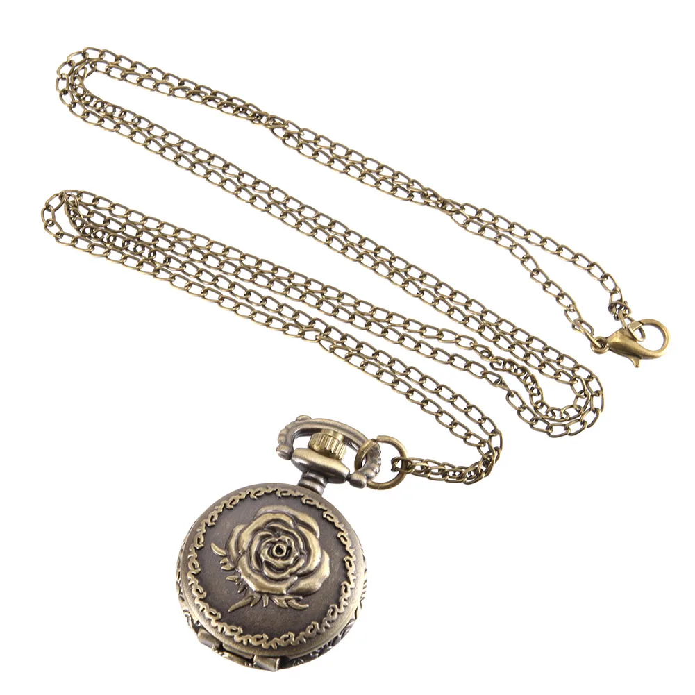 Винтажные карманные часы бронзового цвета кварцевые крутая цепочка с розами