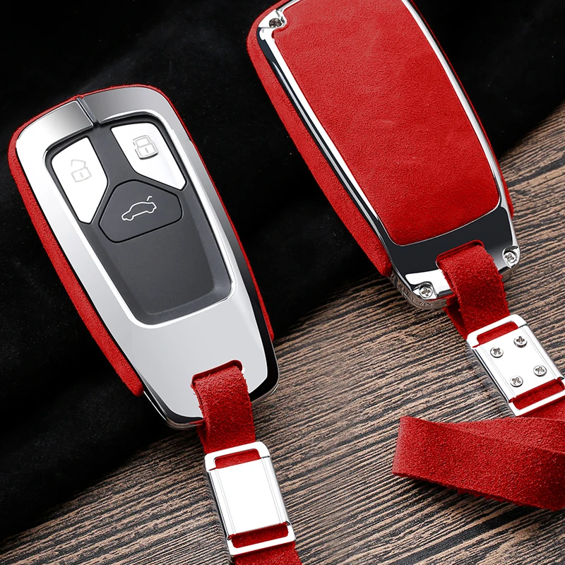 

For Audi A4 B9 Q5 Q7 TT TTS 8S 2016 2017 car smart remote Car Styling New Suede Leather Zinc alloy car key protection case cover