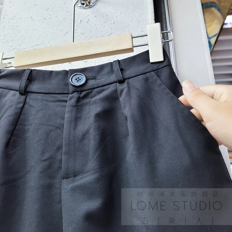 

2021 Spring Summer New Women's Elastic Waist Black Trousers Irregular Patchwork All-Matching Middle Pants Casual Half Pants