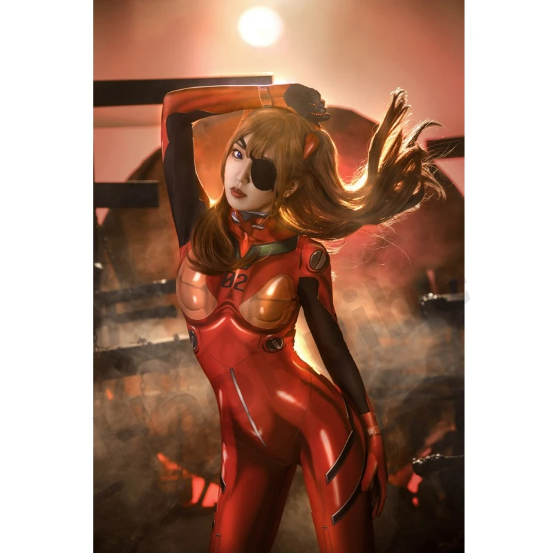 Женский костюм для косплея аниме Asuka Langley Soryu воина из ЭВА Хэллоуина Зентаи парик |