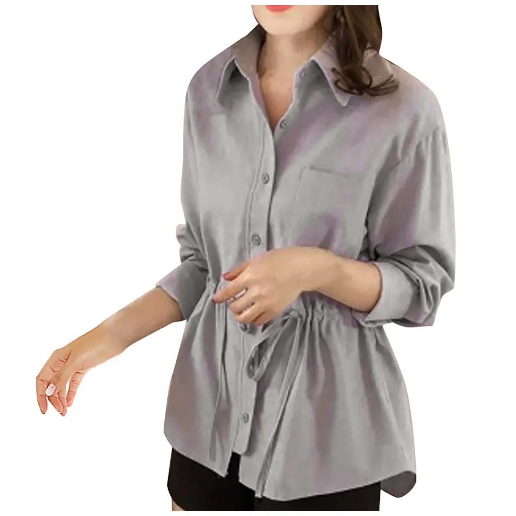 Woman Blouses Spring Fashion Solid Color Large Size Elegant Temperament Long-Sleeved Base Turn-down Collar plus size feminino |