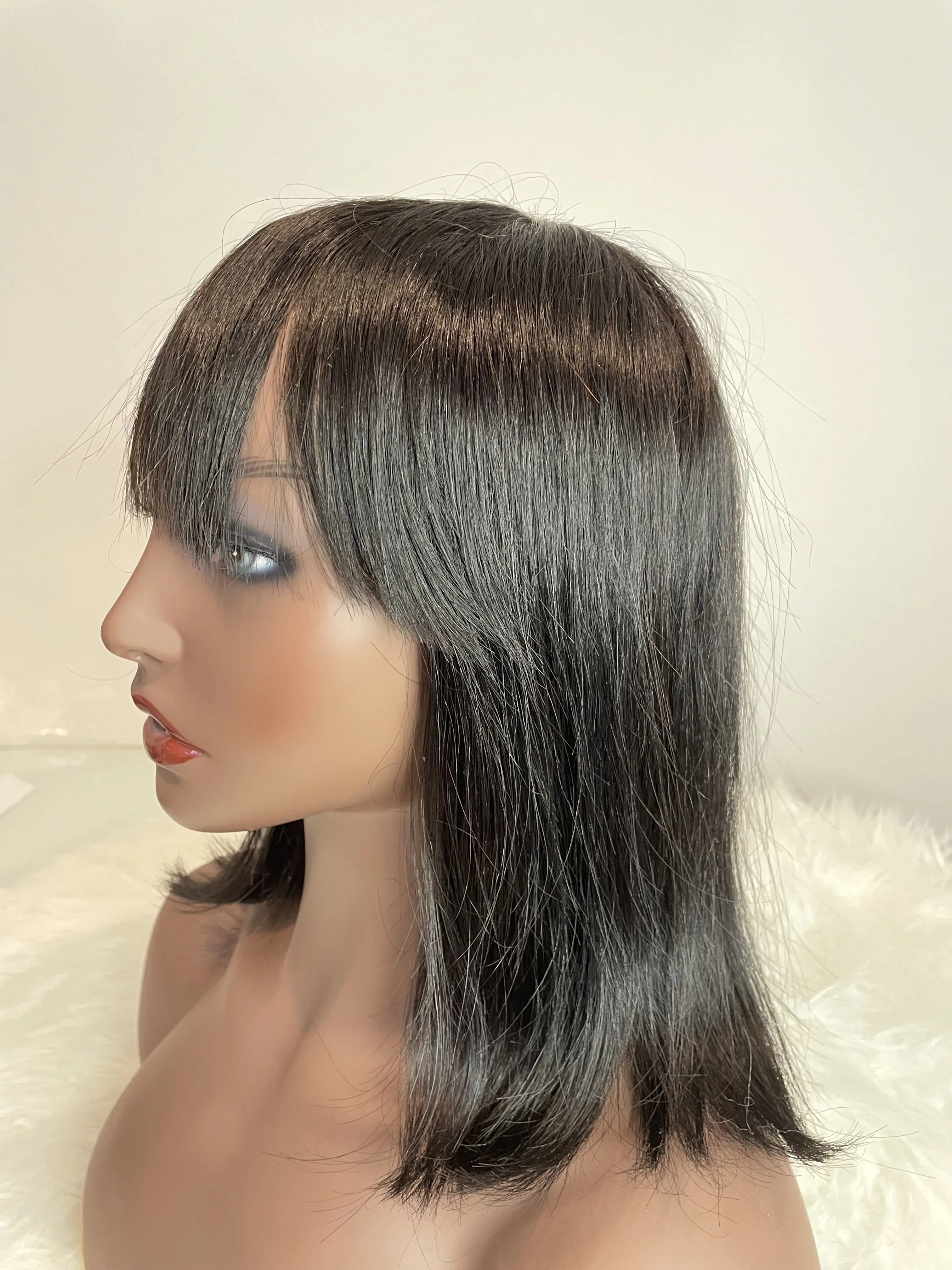 Straight Bob Hair Wigs With Bang No Lace Full Machine Made Brazilian Remy BoBo For Woman | Шиньоны и парики