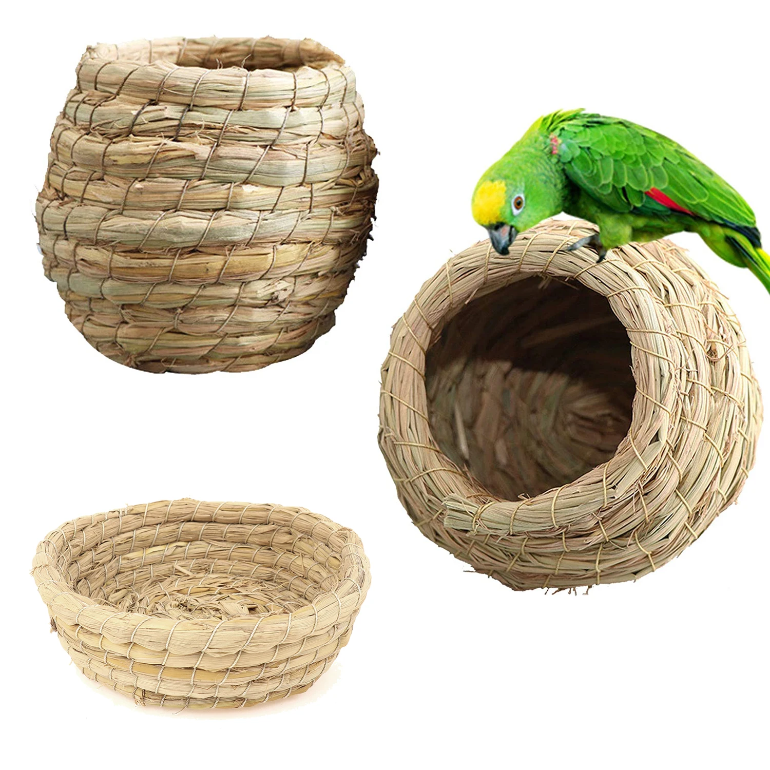 

Natural Fiber Straw Bird Nest Birdcage Parrot Resting Breeding Place Handmade Warm Pet Bedroom For Parrots Canaries Pigeon Dove