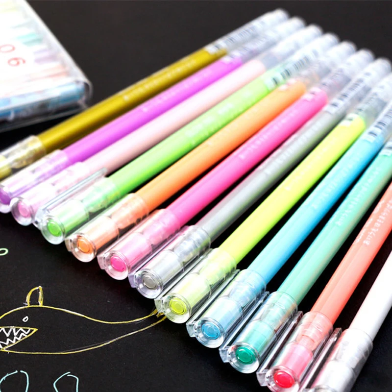 

12Pcs/box 0.6mm Color White Gel Pen set Highlight Liner Sketch Markers Pens for Kids Writing Art Manga Painting School Supplies