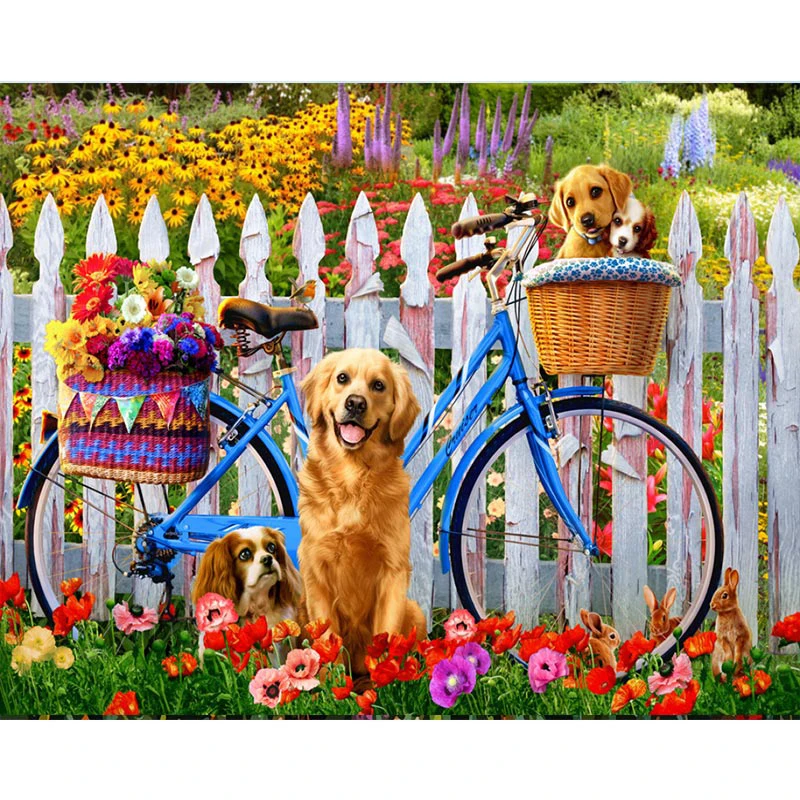 

SDOYUNO 60x75cm Painting By Numbers DIY Drawing by numbers Flower Bicycle and dog Frameless Digital Painting On Canvas