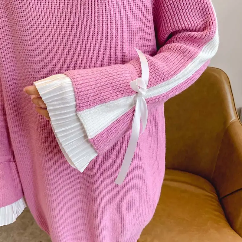 Женский свободный пуловер средней длины Повседневный свитер с длинным рукавом и