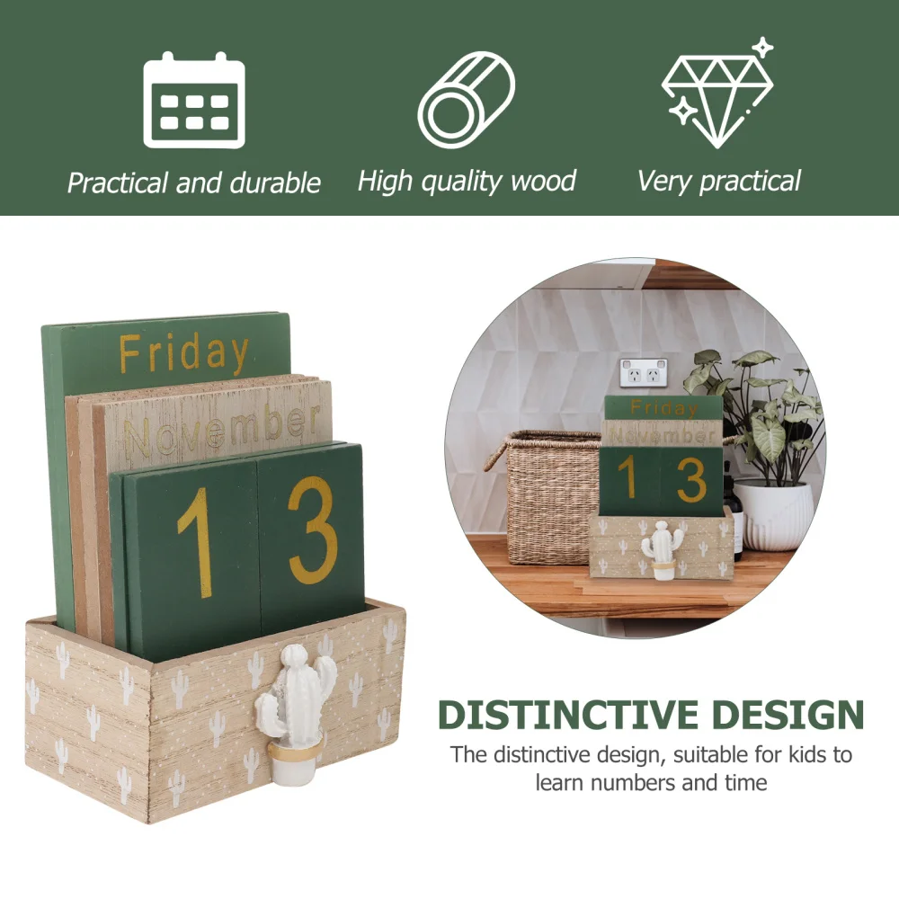 

1Set Tabletop Wooden Calendar Desktop Calendar Decoration Wood Craft (Green)