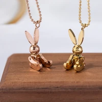 yun ruo 18 k gold plated cute mobile rabbit pendant necklace woman fashion titanium steel jewelry gift never fade hypoallergenic