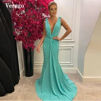 verngo 2022 deep v neck mermaid evening dresses strech satin open back sweep train prom dress sexy party occasion event dress