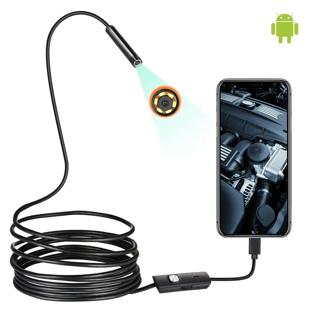 

7mm Endoscope Camera Waterproof Mini 1m Soft USB LED Micro Endoscope for Car 6 LEDs Adjustable Sewer Camera for Android/PC