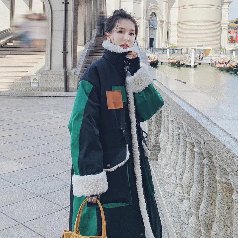 

The New Lamb Hair Stitching Pie Overcomes The Female Winter Korean Student Design Sense Niche Plus Velvet Cotton Jacket