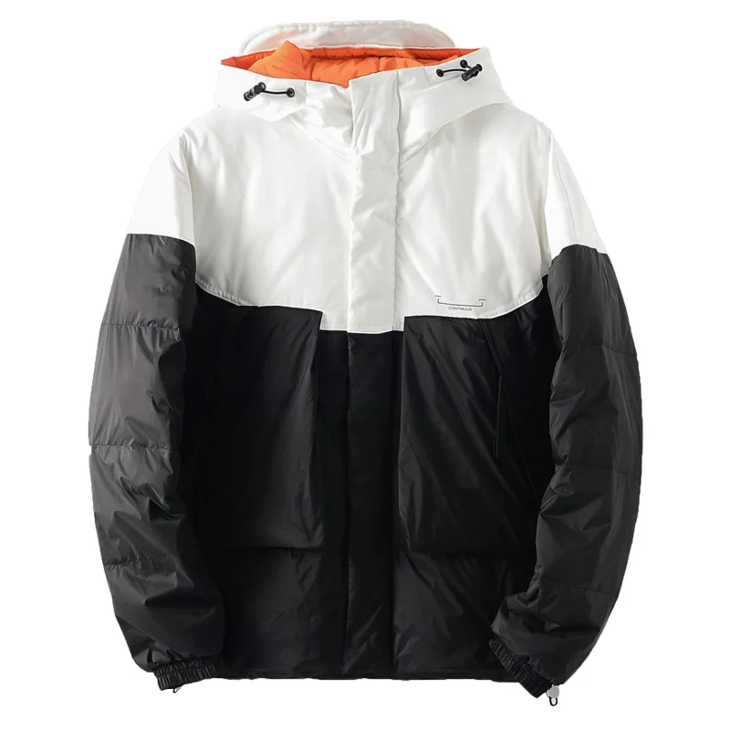 

Men Winter Fashion Hooded Short Version Coat Japan Couple Style High Quality Jacket Color Joint Patchwork Casual Warm Streetwear
