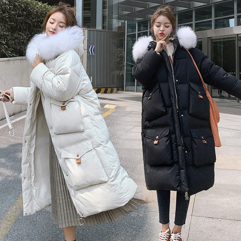 

Winter new Korean women's mid-length big fur collar over-the-knee bread coat loose thick warm cotton jacket 2021 jacket