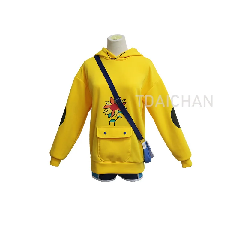 

Anime WONDER EGG PRIORITY Ohto Ai Cosplay Costume Casual Yellow Embroidery Hoodie Pullover Coat Pants with Bag Halloween Uniform