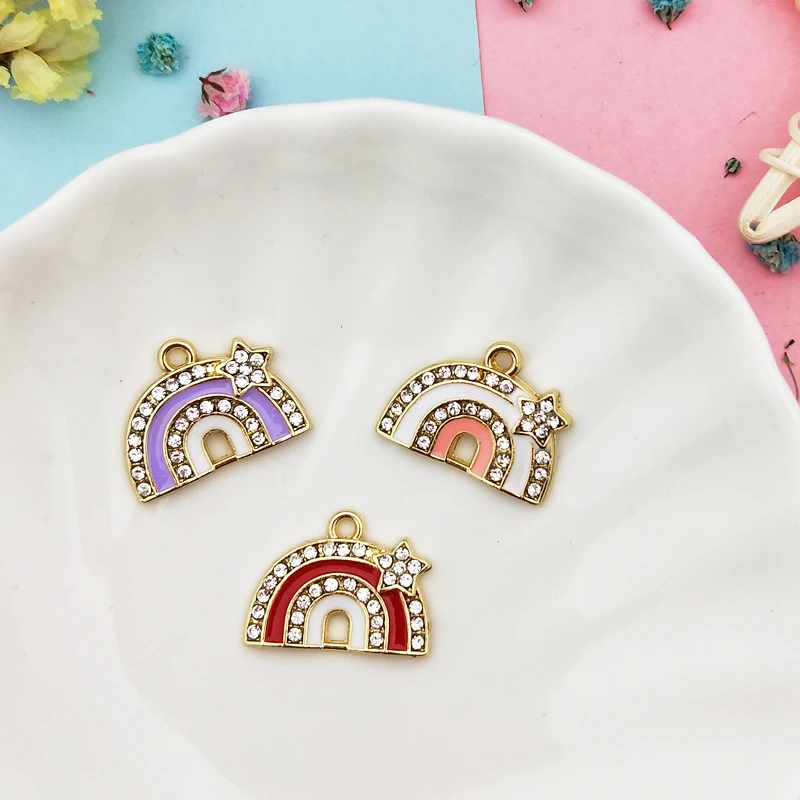 

10pcs Rainbow Enamel Charms Drop Oil Rhinestone Star Rainbow Alloy Pendants Dangle DIY Earrings Bracelet Jewelry Accessory FX243