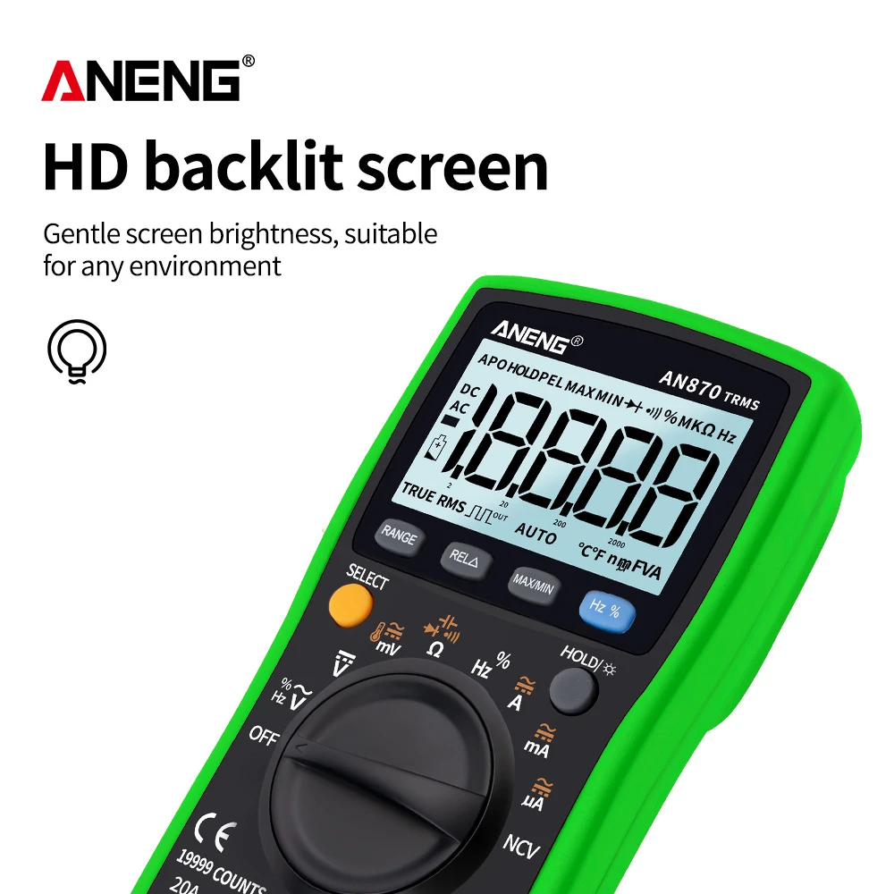 ANENG AN870 Digital Multimeter Auto Range 19999 Counts Smart True Rms Multimeter Transistor Tester Profesional Capacitance Meter