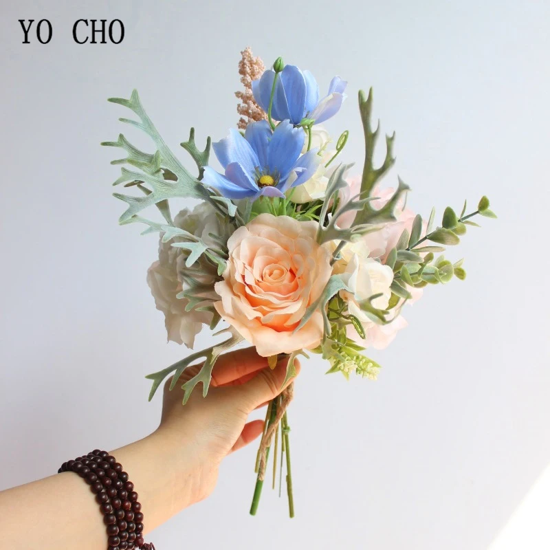 

YO CHO Pink Silk Peony Artificial Flowers Wedding Flowers for Bridemaids Silk Blooming Roses Fake Flowers Green Home Decoration