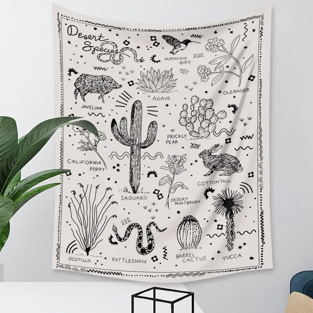 

Illustration Tapestry Flower Pattern Wall Hanging Decoration Living Room Bedroom Bedspread Retro Plant Atlas Fiber Wall Decor
