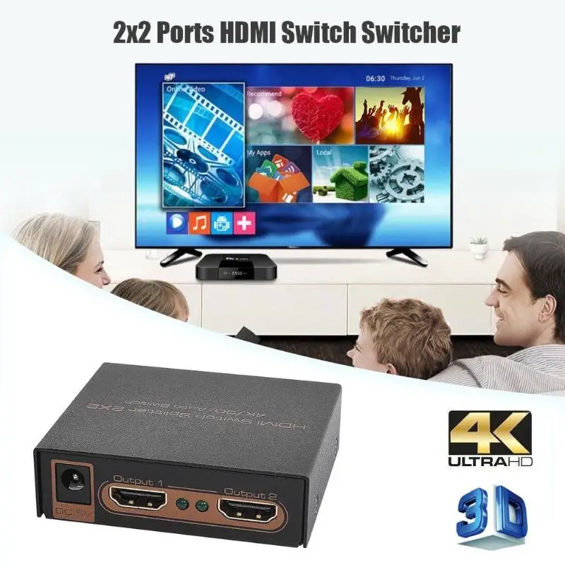 ALLOYSEED 2x2 Переключатель HDMI 2 Вход 2 Выход HDMI разделитель, сплиттер адаптер Поддержка 4K 3D 1080P для PS4 HDTV PC DVD плеер