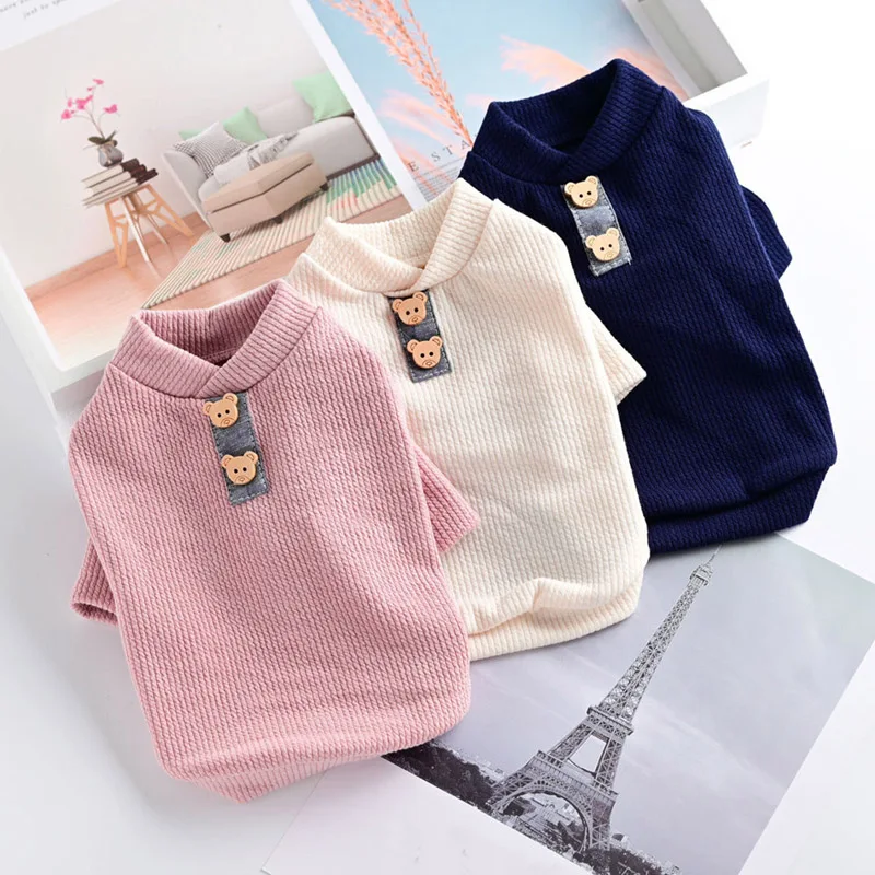 

High Collar Elastic Bottoming Shirt Pet Dog Striped Clothes Puppy Cotton Warm Sweater for Dogs Cats Pullover Cosstume Apparel