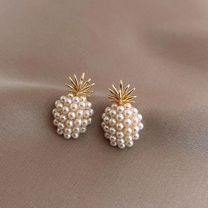 

Women Fashion Sweet Pineapple Pearl Studs Earrings 2021 Trend Jewelry Gift