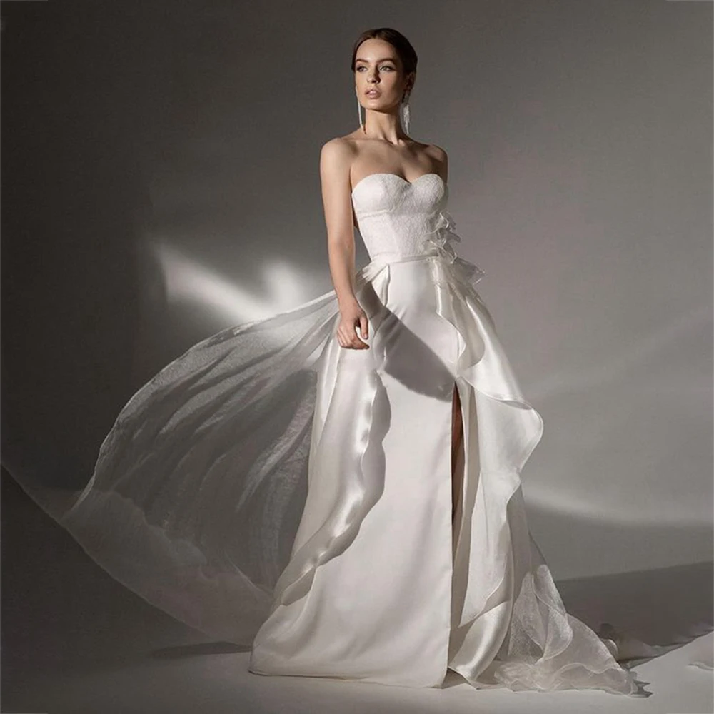 

UETEEY Mermaid Wedding Dress Sweetheart Lace Ruffles Sleeveless Bride Gowns Lace Up Back 2022 Vestido De Noiva