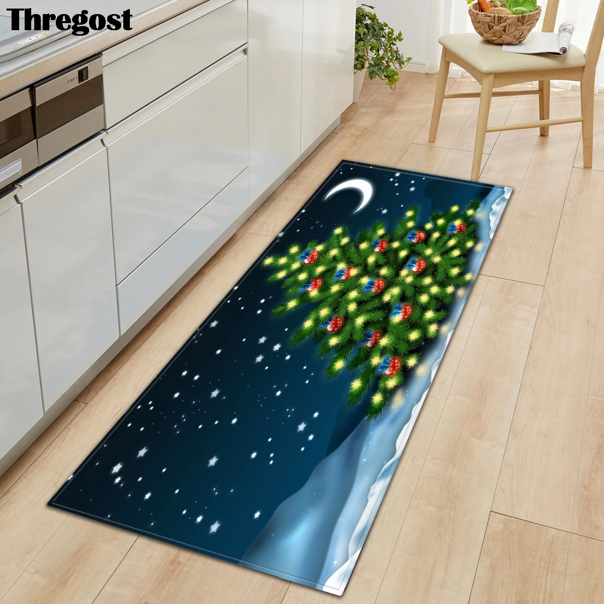 Длинный фланелевый напольный коврик из микрофибры Thregost с рождественским