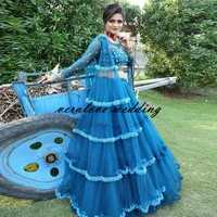 formales vestido de fiesta de boda blue indian evening gowns for women applique two pieces prom dress with wrap fas kaftan