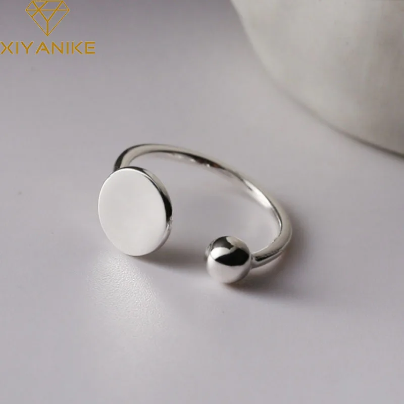 

XIYANIKE 925 Sterling Silver Geometric Adjustable Open Rings For Women Lady New Trendy Round Open Ring Jewelry Wedding Gift