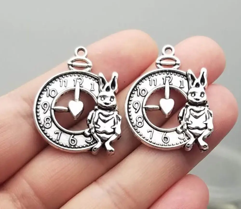 10 шт./лот 25x32 мм антикварные посеребренные Подвески в виде кролика товары для