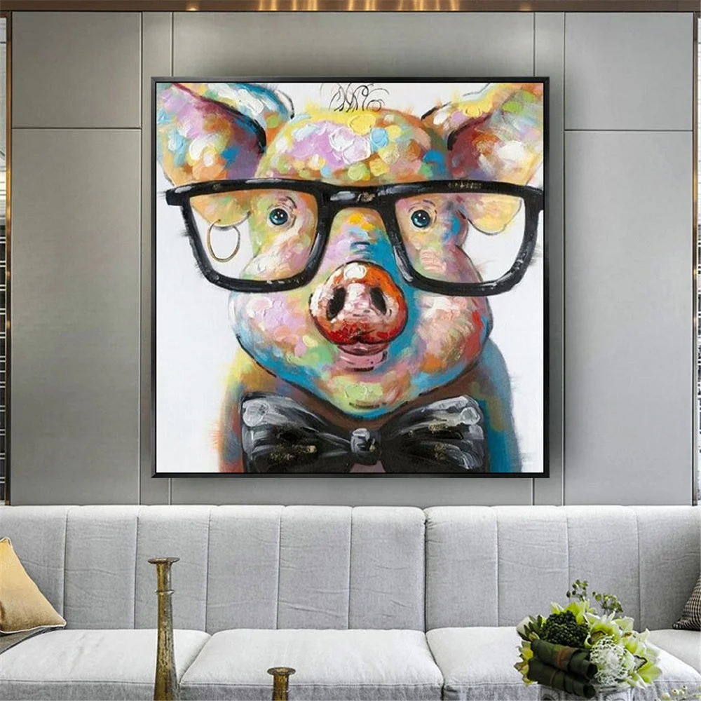 

Amusing Pigs With Eyes Mural 100%Hand-Painted Oil Painting Cartoon Canvas Picture Modern Kid Room Decor Poster Gift Wall Art