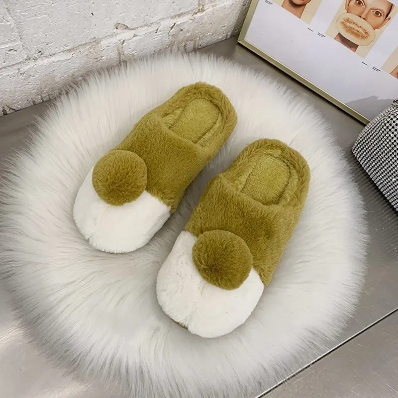 

Fashion Slides for Women 2020 Autumn New Flat Cotton Slippers House Casual Women Home Shoes Black Furry Indoor Slipper Female