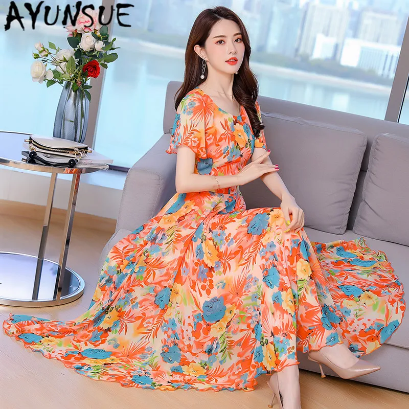 AYUNSUE летнее пляжное платье 2020 женское цветочное шифоновое Бохо длинные платья