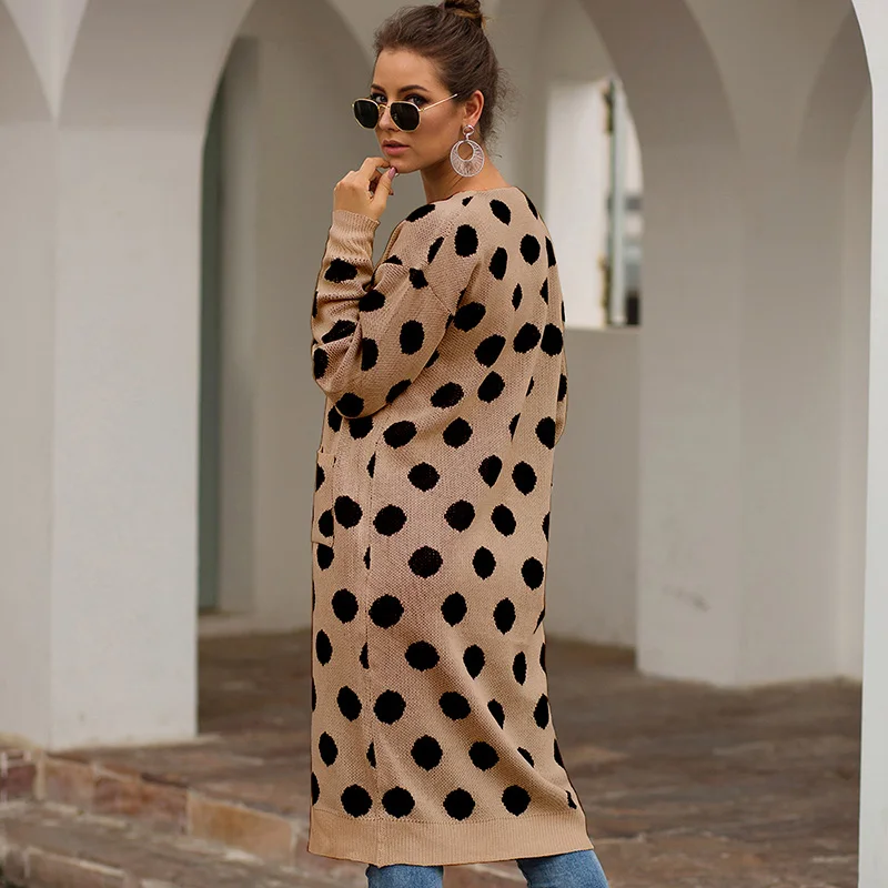 Fitshinling горошек длинный женский кардиган 2019 зимние свитера в стиле бохо кардиганы