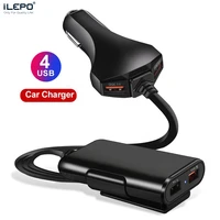 ilepo 4 usb car fast charger qc3 0 quick charging for iphone xiaomi mobile phone car front back seat charger 60w with 1 7m cable