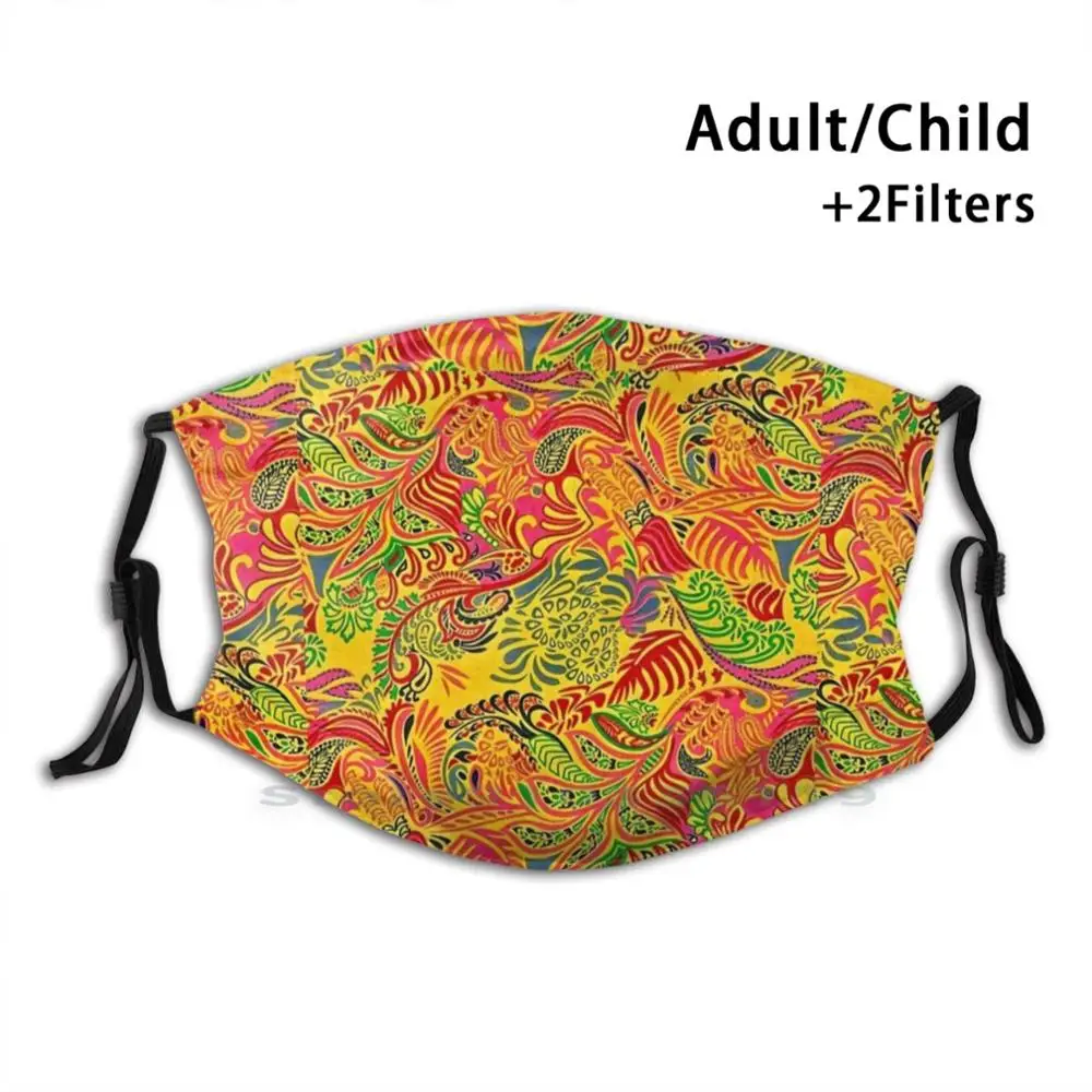 

Retro Leaves Design Anti Dust Filter Washable Face Mask Kids African Black Lives Matter Pattern Floral Symmetry Geometric